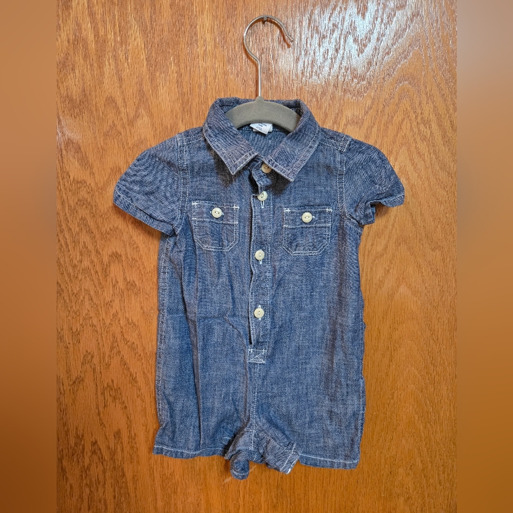 Gap Baby Boy Chambray Shorty One Piece 3-6 Months Cotton Blue Denim Short Sleeve